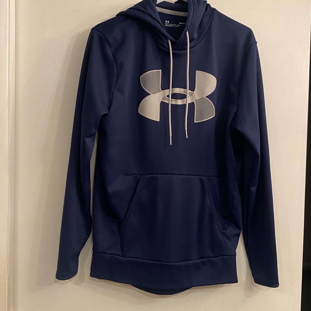 Under Armour Dark Blue Hoodie with Silver Logo SMALL